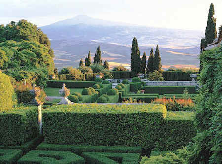 La Foce garden with Monte Amiata in the background